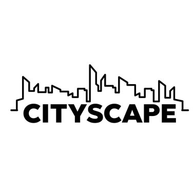 Şehirler silueti. Şehir peyzaj şablonu. İnce Çizgili Şehir manzarası 