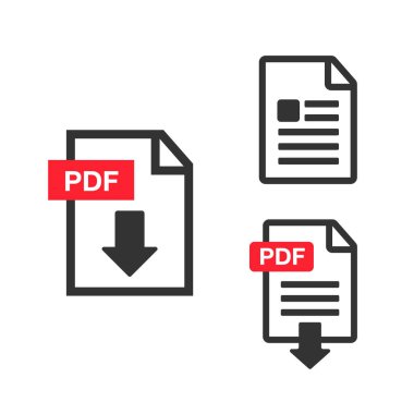 PDF indirme simgesi. Dosya indirme simgesi. Belge metni, sembol web biçimi bilgisi