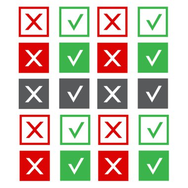 Hem evet hem hayır. Onaylama işareti. Simgeleri seç ve işaretle