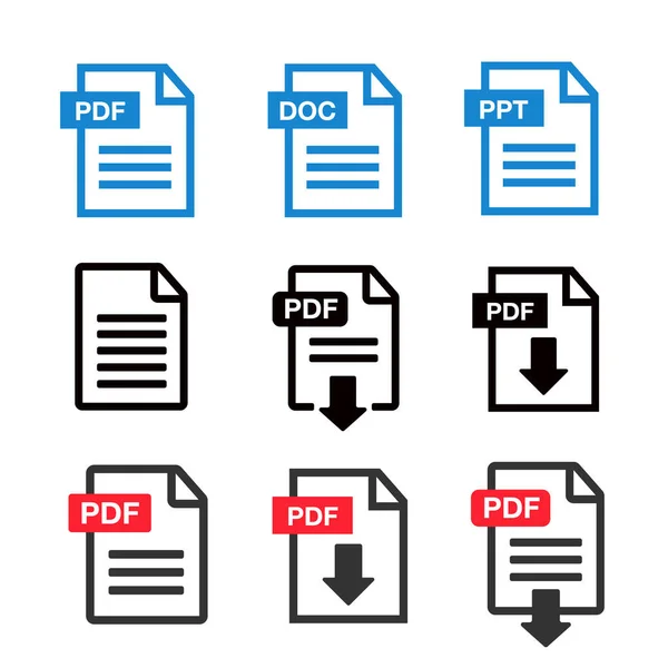 Conjunto Ícones Pdf Document Ícones Arquivo Ícone Download Arquivo Pdf —  Vetores de Stock