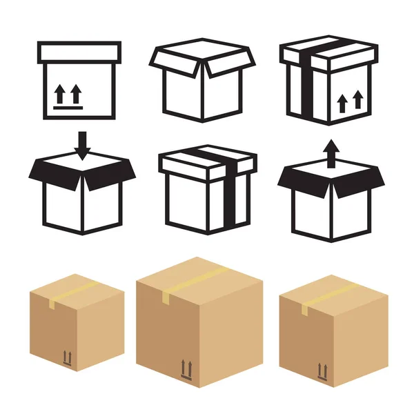 Karton Und Verpackungssymbol Ikonen Der Box Lieferung — Stockvektor