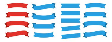 Kurdele seti. Kurdele elementleri ve yıldız patlaması etiketi. Klasik basit kurdele koleksiyonu. Modern pankart vektörü