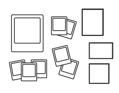 Resimler asılma vektörü. Fotoğraf çerçevesi asılı. Film kamerası görüntüsü, retro kart asılı izole vektör