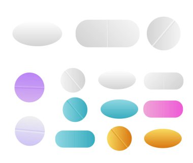 İzole edilmiş beyaz haplar, antibiyotikler ya da ilaçlar. Vitamin hapları, kapsül hapları ve ilaç ağrı kesiciler.