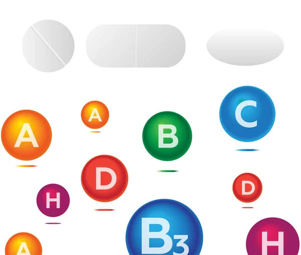 Pilules Blanches Isolées Antibiotiques Médicaments Pilule Vitamine Comprimé Capsule Analgésiques — Image vectorielle