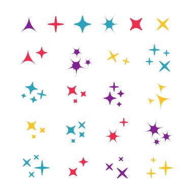 Parlak ışıklar ayarlandı. Parlayan ışık efekti yıldızı. Parıldayan ışıklar vektörü