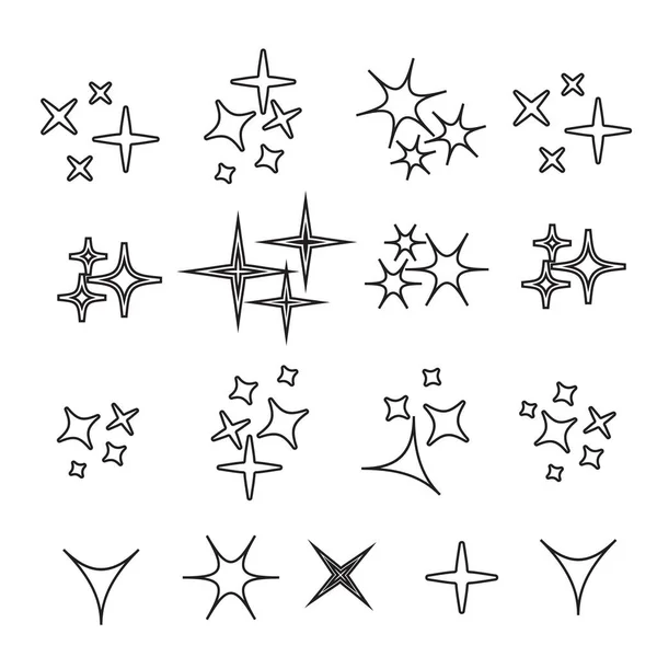 Icônes Ligne Scintillantes Noir Scintille Symbole Vecteur — Image vectorielle