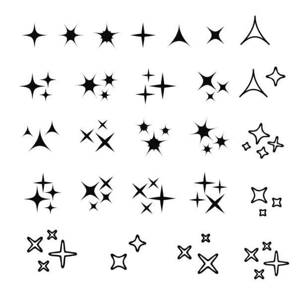 Brilla Negro Estrellas Efecto Luz Brillante Estallidos Conjunto Vectores Fuegos — Archivo Imágenes Vectoriales