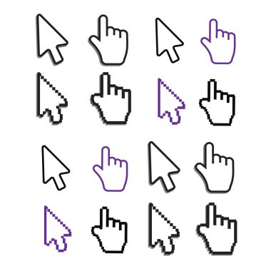 Piksel imleç simgeleri fare el oku. Fare bilgisayar imleci. El oku ağ imleci seti