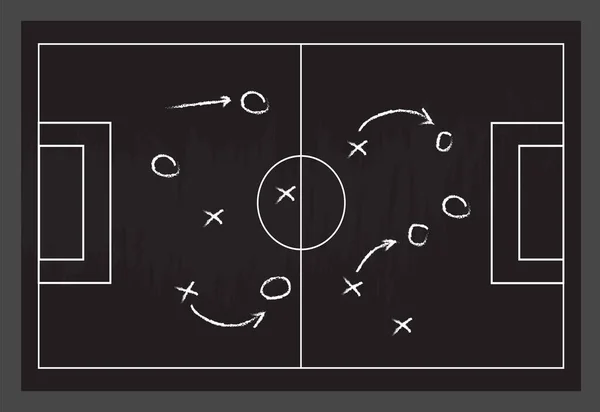 Fußball Oder Fußballspiel Strategieplan Isoliert Auf Tafel Textur Mit Kreide — Stockvektor