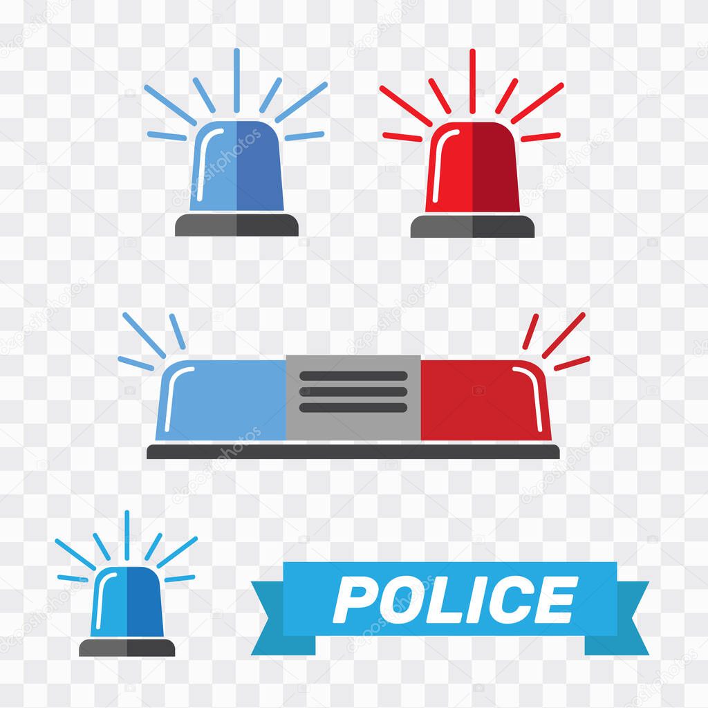 Siren set. Police flasher or ambulance flasher icons in flat style