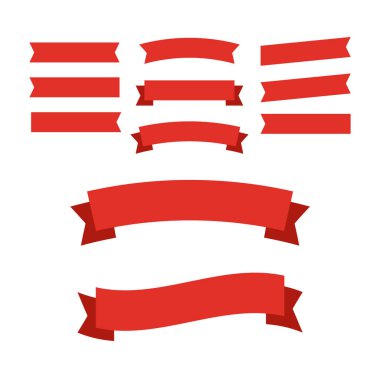 Çizgi film afişleri ve kurdeleler. Renkli bayrak kurdelesi. Sancak kurdele vektörü ayarlandı