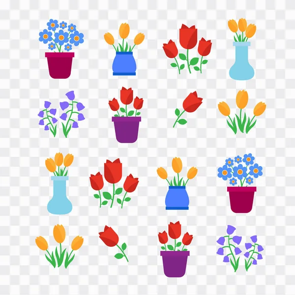 Spring Flowers Fun Cute Vector Spring Flowers Icons — Stock Vector