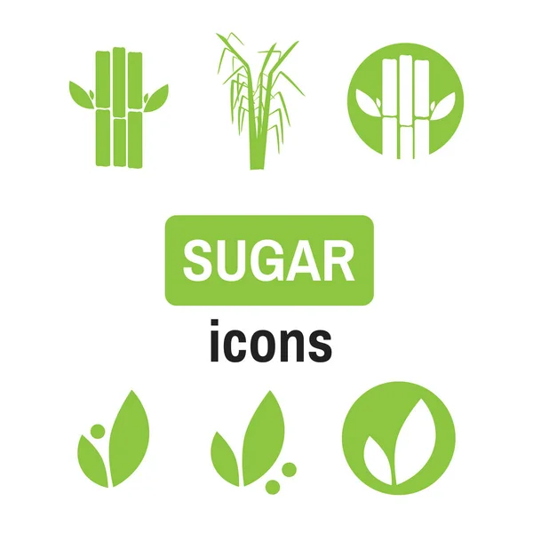 Cane Sugar Sugarcane Sugar Cane Flat Icons Set Illustration Vector — Stock Vector