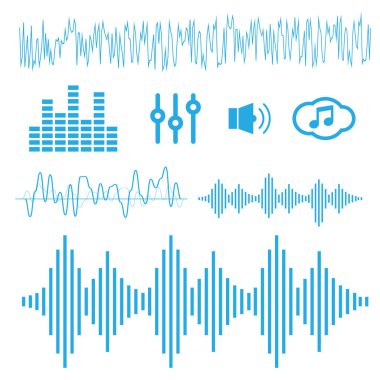 Ses dalgaları konsepti. Ses dalgaları vektörü. Ses dalgaları düz bir şekilde işaret ve sembol veriyor. Ses dalgaları vektörü
