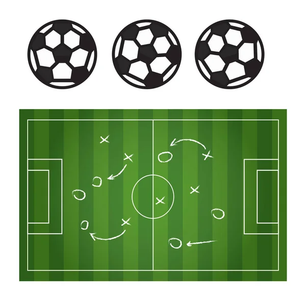 Football Soccer Game Strategy Plan Isolated Blackboard Texture Set — Stock Vector