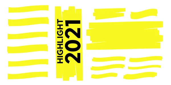 Yellow Vector Highlighter Elements Set Yellow Marker Text Selection — Stock Vector
