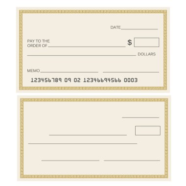 Boş kontrol şablonu. Vektör şablonunu kontrol et. Banka kontrol şablonu