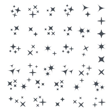 Vektör kümesi siyah parıldıyor, parlayan ışık efekti yıldız ve patlamaları.