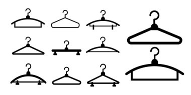 Askıları siyah simgeler vektör. Bez askı, nesne askı seti