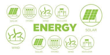 Nesil enerji türleri. Santral simgeler vektör eps110 ayarla