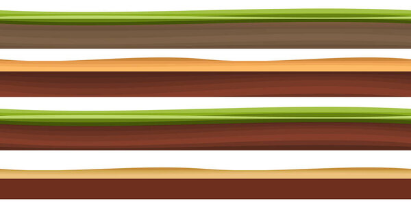 Грунт, почва и трава для игры ui иллюстрируют набор различных площадок. Вектор травяных полей