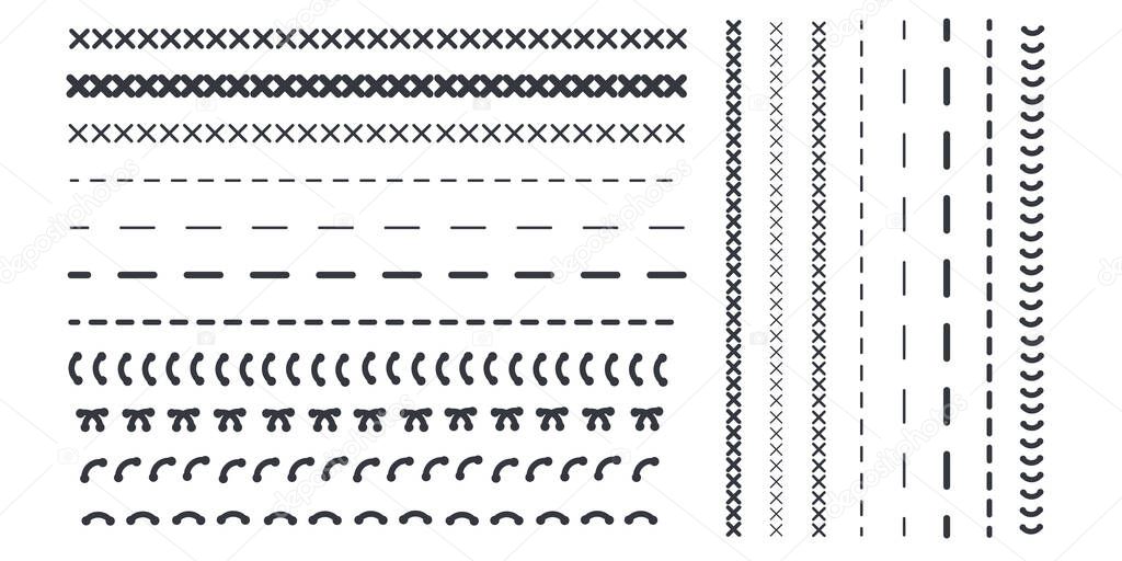 Detail stitched vector patterns. Sewing seams pattern.