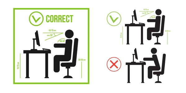 正确坐姿势正确位置的人 正确的坐姿 — 图库矢量图片