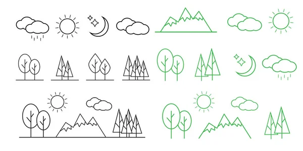 Linear landscape elements vector icons set