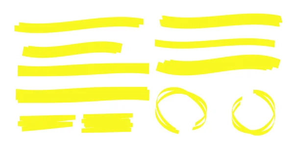 Gele Markeringslijnen Highlighter Slagen Tekening Ontwerp — Stockvector