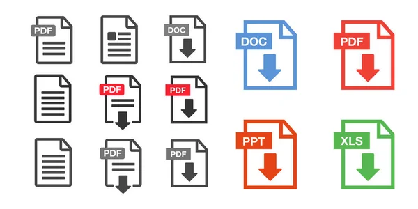 Pdf Document Icoon Set Iconen Vijlen Pdf Bestand Downloaden Pictogram — Stockvector