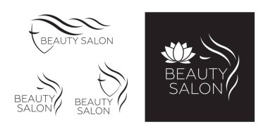Kuaför salonu için güzel kadın vektör logosu şablonu, güzellik salonu, kozmetik prosedürler, spa merkezi. Kuaför salonu için vektör logo şablonu