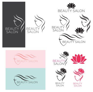 Kuaför salonu için güzel kadın vektör logosu şablonu, güzellik salonu, kozmetik prosedürler, spa merkezi. Kuaför salonu için vektör logo şablonu