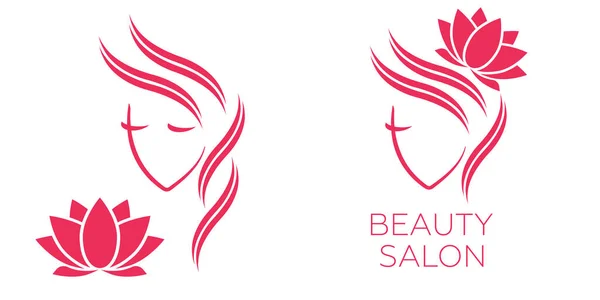 Hermosa Mujer Vector Logotipo Plantilla Para Peluquería Salón Belleza Procedimientos — Archivo Imágenes Vectoriales