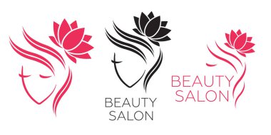 Güzel kadın vektör logo şablonu Kuaför Salonu, Güzellik Salonu, kozmetik. Güzel kadın vektör