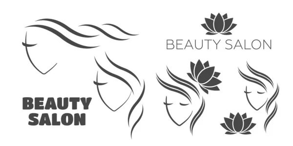 Hermosa Mujer Vector Logotipo Plantilla Para Peluquería Salón Belleza Procedimientos — Archivo Imágenes Vectoriales