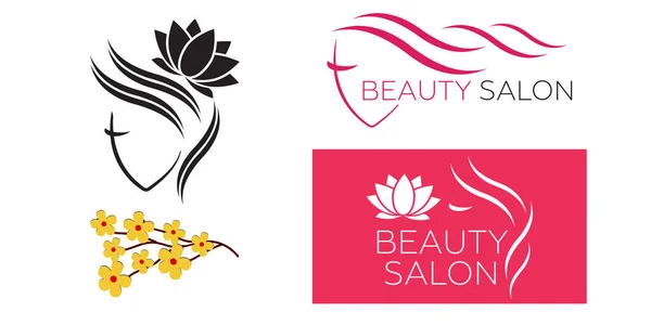 Hermosa Mujer Vector Logotipo Plantilla Para Peluquería Salón Belleza Procedimientos — Vector de stock