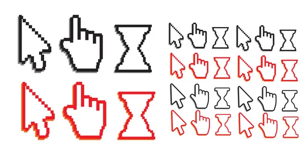 Pixel Cursores Iconos Flecha Mano Del Ratón Cursor Del Ratón — Vector de stock