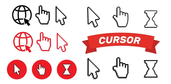 Pixel Cursores Iconos Flecha Mano Del Ratón Cursor Computadora Del — Vector de stock