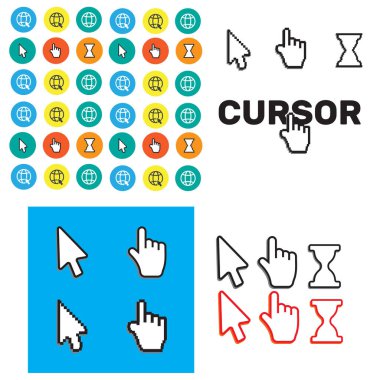 Piksel imleç simgeleri fare el oku. Fare bilgisayar imleci. El oku ağ imleci seti