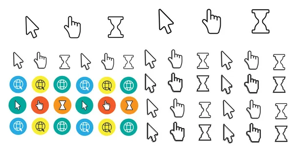 Pixel Cursores Iconos Flecha Mano Del Ratón Cursor Del Ratón — Vector de stock