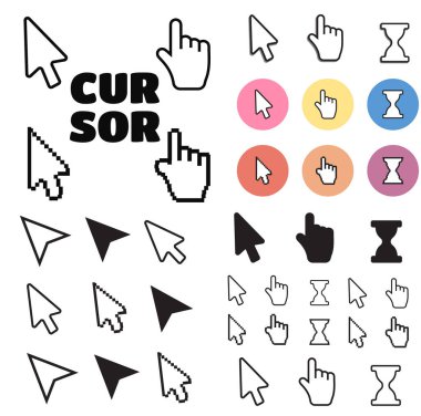 Piksel imleç simgeleri fare el oku. Fare bilgisayar imleci. El oku ağ imleci seti