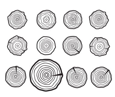 Ağaç halkaları simgeleri, kesilmiş testere kavramı