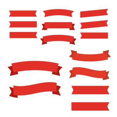 Çizgi film afişleri ve kurdeleler. Renkli bayrak kurdelesi. Sancak kurdele vektörü ayarlandı