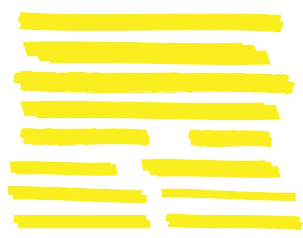 Gelbe Markierungslinien Markieren Hervorhebende Striche Und Zeichnungsdesign — Stockvektor