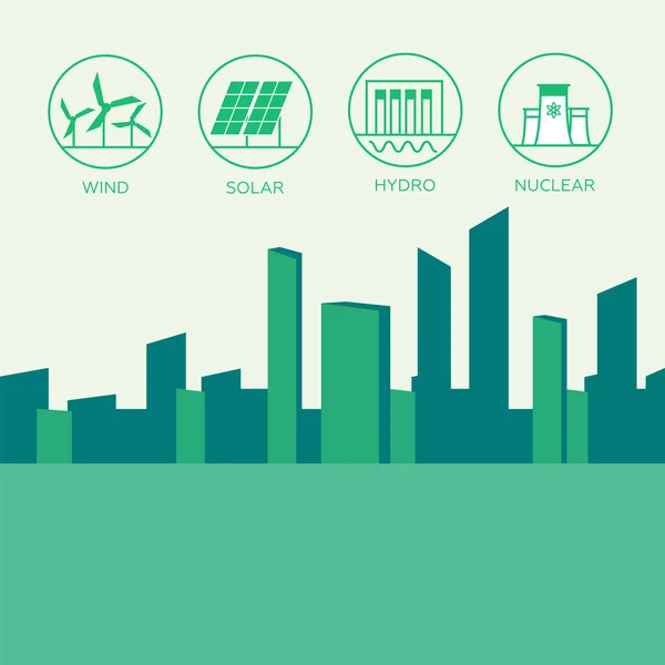 Illustrazione Del Vettore Delle Energie Rinnovabili Concetto Energia Rinnovabile Stile — Vettoriale Stock