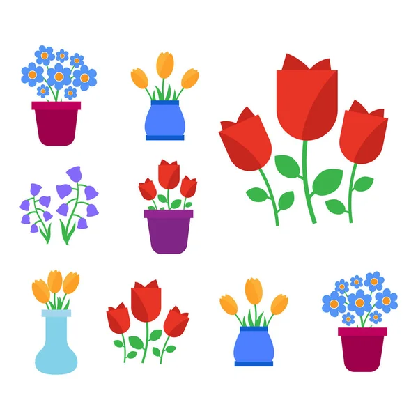 Bahar çiçekleri. Eğlenceli ve sevimli vektör bahar çiçekleri simgeleri