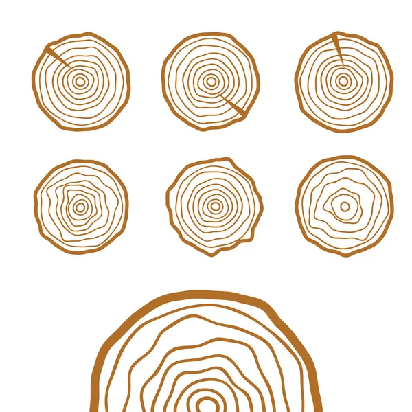 4つのツリーリングアイコンのセット。切り取られた木の幹や森林や製材所の概念 — ストックベクタ