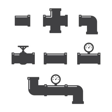 Pipe fittings vector icons set. Tube industry, construction pipeline, drain system, vector illustration clipart