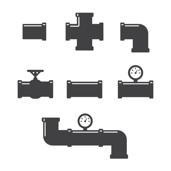 Rohrverschraubungen Vektorsymbole gesetzt. Rohrindustrie, Bauleitung, Kanalisationssystem, Vektorillustration — Stockvektor